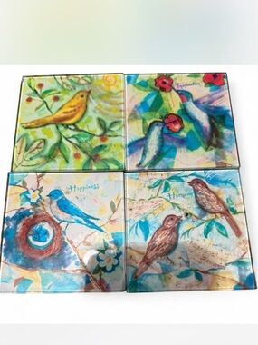 Decorative Bird Glass Coaster Set - Multicolor